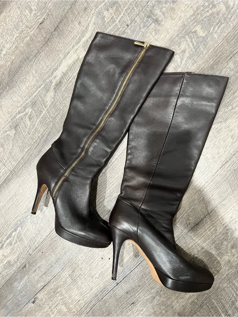 Black Leather Knee-High Platform Stiletto Boots
